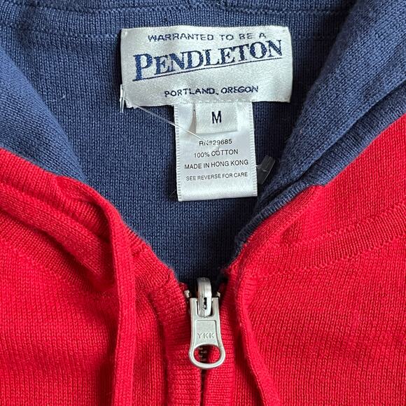 Pendleton Women's Reversible Hooded Vest Red Navy Full Zip Medium - Picture 5 of 6